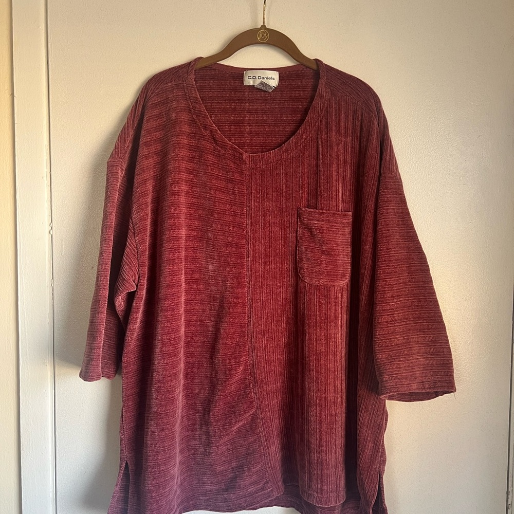 C.D. Daniels 3/4 Sleeve Crew Neck Cribbed Top Size 3X Color is Rose Petal Basic
